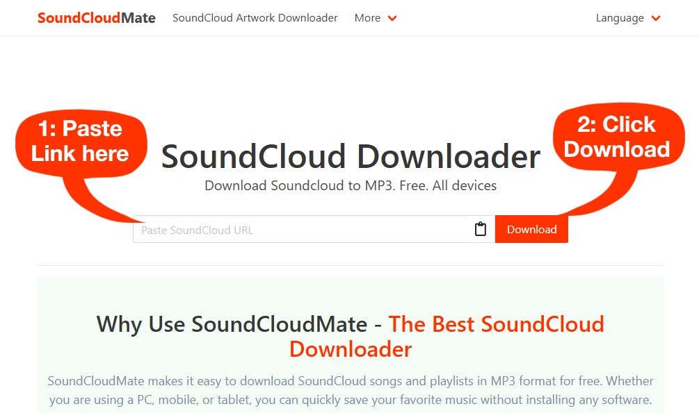 Tempel link SoundCloud ing downloader SoundCloud